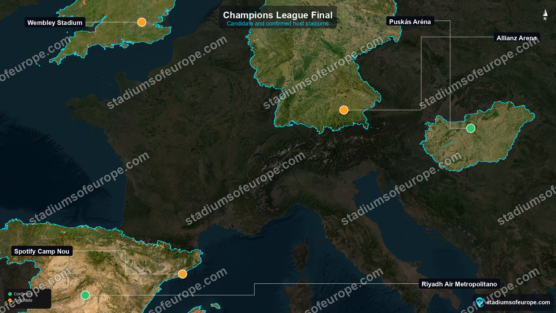 Champions League Final host stadium map