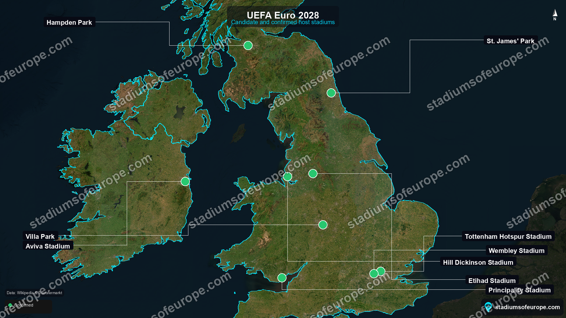 UEFA Euro 2028 host stadium map