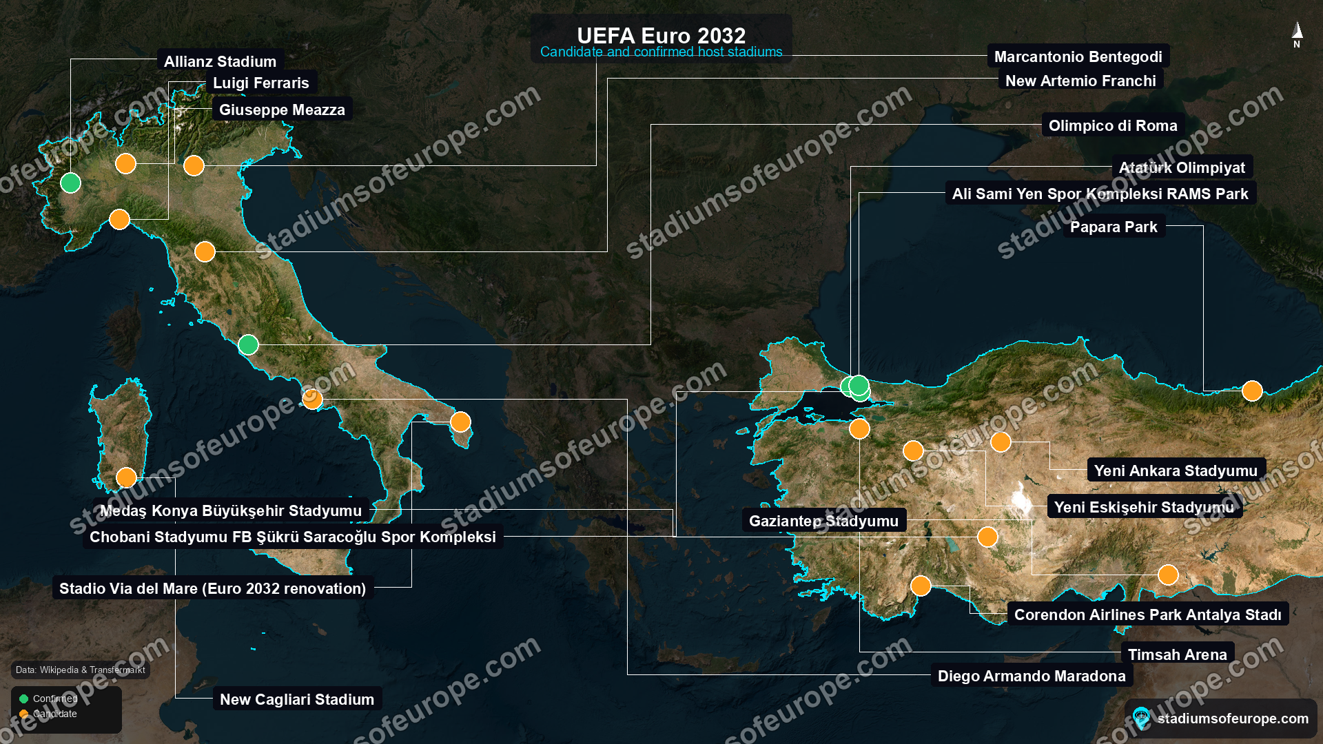 UEFA Euro 2032 host stadium map
